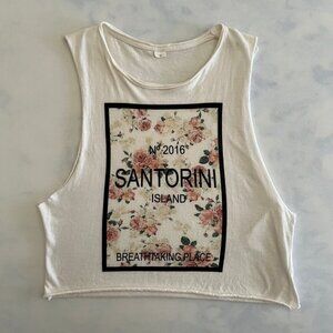 Santorini Island White Cropped Graphic Tank Top